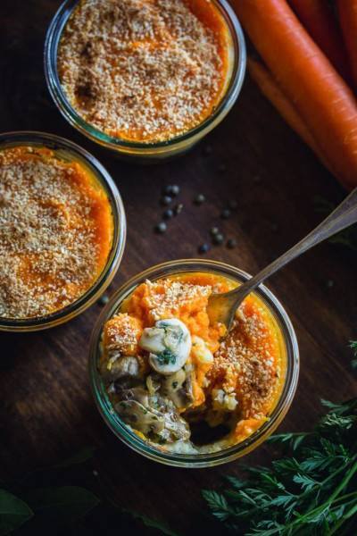 Parmentier de carottes, lentilles et champignons Parmentier de carottes, lentilles et champignons