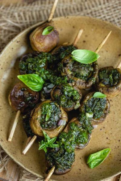 Brochettes de champignons au basilic Brochettes de champignons au basilic