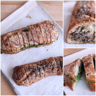 Baguette fourrée au pistou d'épinards ou aux champignons Baguette fourrée au pistou d'épinards ou aux champignons