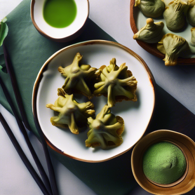 Pakoras croustillants au thé matcha et sauce forestière Pakoras croustillants au thé matcha et sauce forestière