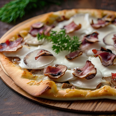 Flammekueche Forestière aux Champignons et Lardons