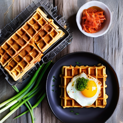 Gaufres Salées au Kimchi et Fromage à la Coréenne