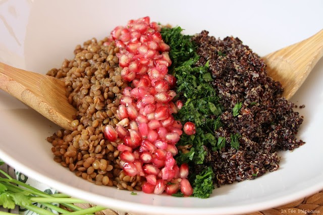 Salade de lentilles, quinoa et grenade