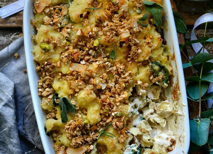 Gratin de pâtes végan aux épinards